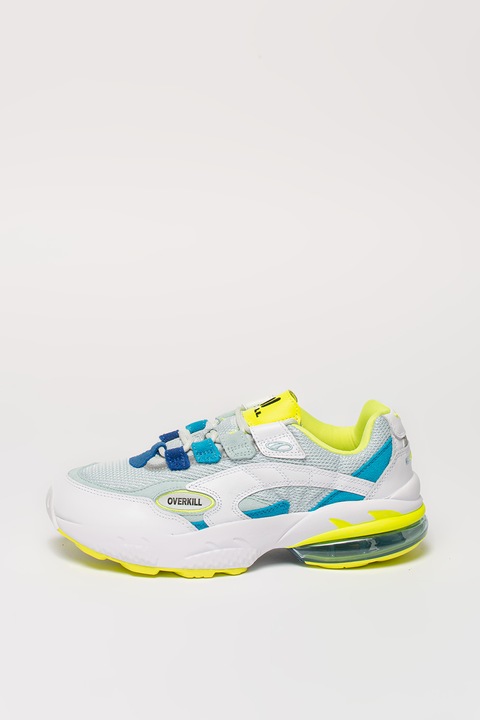 Puma, Pantofi sport cu insertii de piele intoarsa Cell Venom, Alb/Albastru/Galben, 7.5