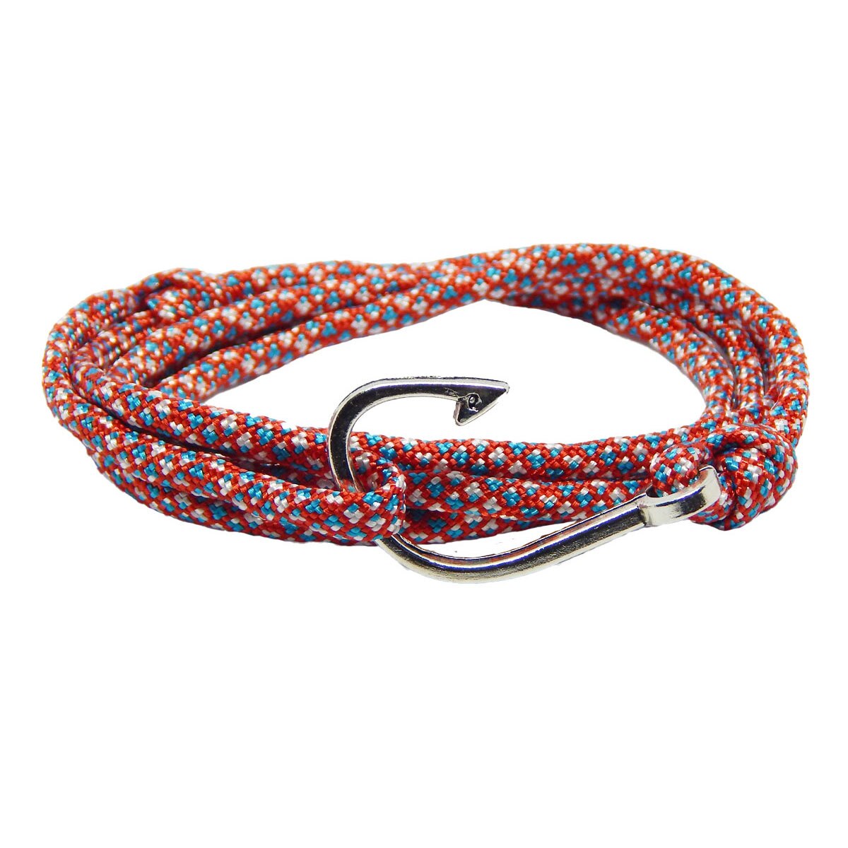 Bratara reglabila din snur paracord alb cu rosu si inchizatoare Hook