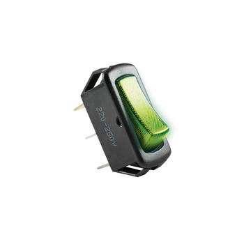 Comutator basculant cu bec verde, 250V, 1 circuit Negru Comutator basculant cu bec verde, 250V, 1 circuit Negru