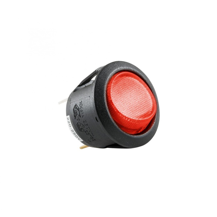 Billenőkapcsoló piros izzóval, 250V, 1 fekete/piros áramkör