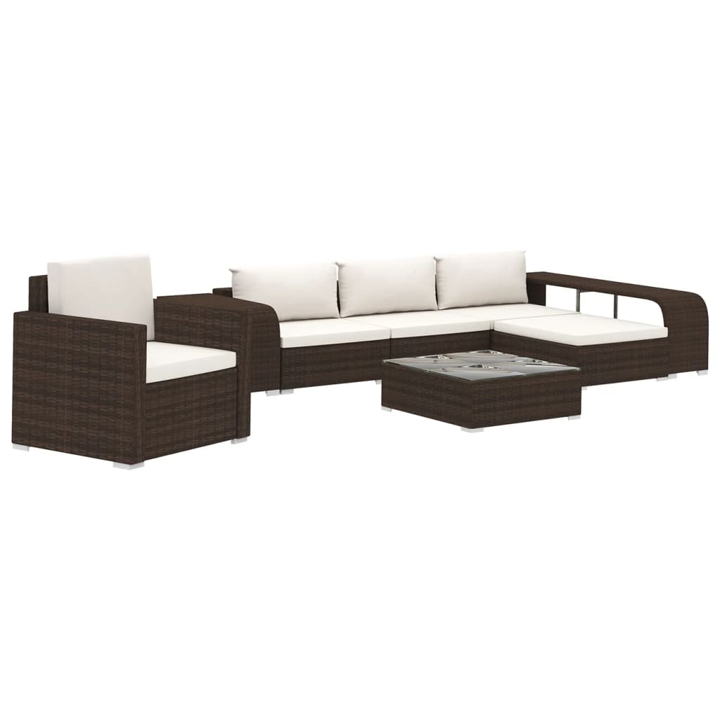 Set mobilier de gradina canapea cu masa si fotoliu 8 piese, vidaXL, Poliratan, 74 x 74 x 26 cm, Maro/Alb