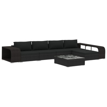 Set mobilier de gradina 8 piese masa si canapea, vidaXL, Poliratan, 140 x 35 x 45 cm, Negru Set mobilier de gradina 8 piese masa si canapea, vidaXL, Poliratan, 140 x 35 x 45 cm, Negru
