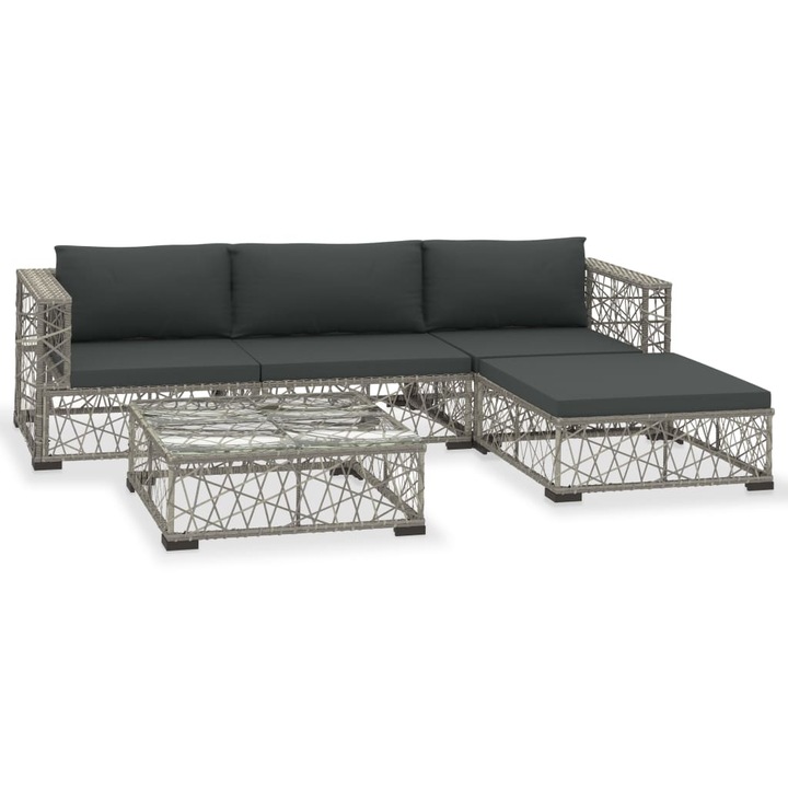 vidaXL 5-részes szürke polyrattan kerti bútorszett párnákkal 37.95 kg 46808