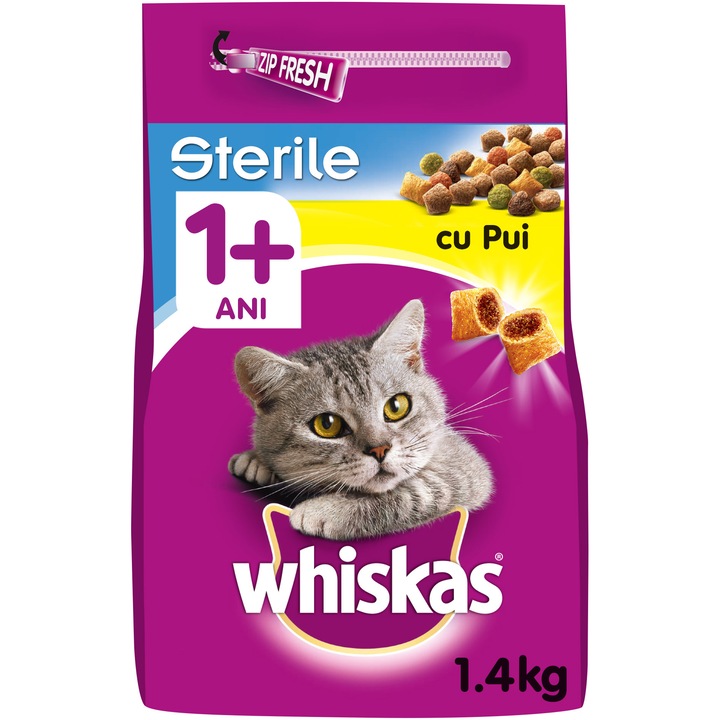 Hrana uscata pentru pisici Whiskas Sterile, Pui, 1.4Kg