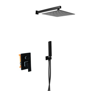 Set de dus complet incastrat, cutie de distributie, culoare negru mat , para otel patrata 25 cm Set de dus complet incastrat, cutie de distributie, culoare negru mat , para otel patrata 25 cm