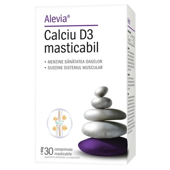 Supliment alimentar Calciu D3 masticabil Alevia, 30 comprimate Supliment alimentar Calciu D3 masticabil Alevia, 30 comprimate