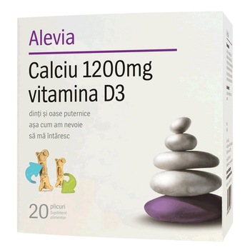 Supliment alimentar Calciu 1200mg Vitamina D3 Alevia, 20 plicuri Supliment alimentar Calciu 1200mg Vitamina D3 Alevia, 20 plicuri
