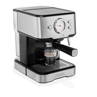 Esspresor manual Princess 249412, 1100 W, 20 bar, Rezervor detasabil 1.5 l, Dispozitiv spumare, 3 filtre, Cafea macinata / capsule, Negru / Argintiu