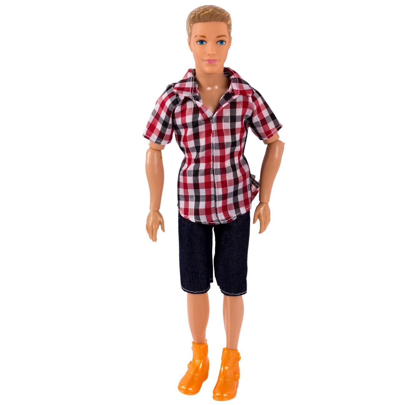Papusa manechin barbat, 29 cm, cu camasa multicolora si pantaloni scurti, ATS, are articultii flexibile