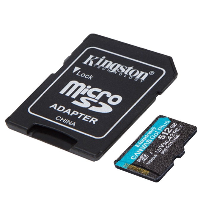 Card de memorie MicroSD Kingston Canvas GO Plus, 512GB, Clasa 10, UHS-I, Adaptor inclus