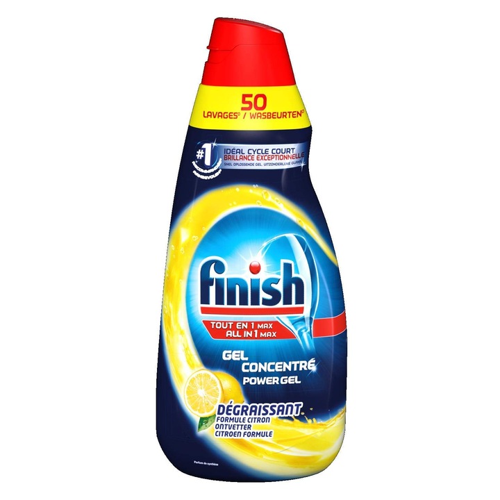 Detergent de vase gel pentru masina de spalat Finish All in One Max Lemon, 1L