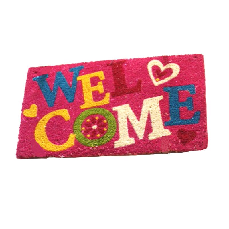 Covoras intrare fibra cocos, Dimensiune 40x60cm Welcome ciclam