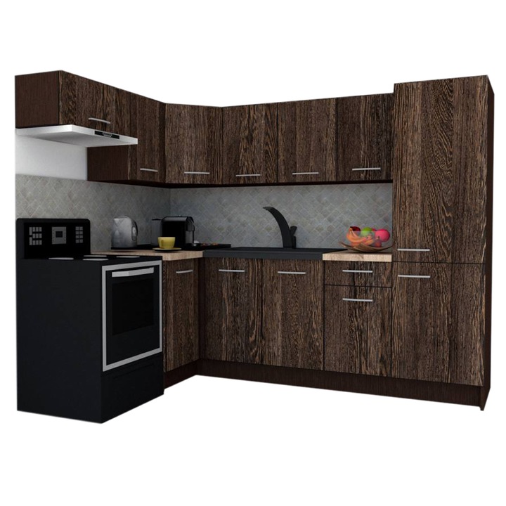 Set Bucatarie de Colt GENA NEW 4 ST. 160-230, Genarom, Fara Corp de Cuptor, Wenge / Decor 7648