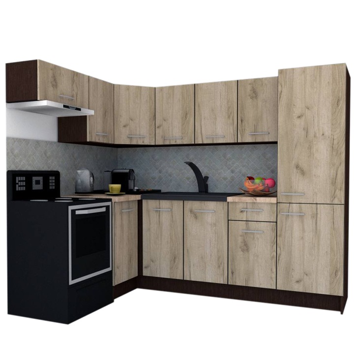 Set Bucatarie de Colt GENA NEW 4 ST. 160-230, Genarom, Fara Corp de Cuptor, Wenge / Decor K002