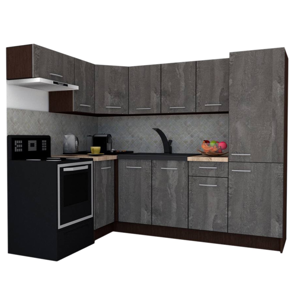 Set Bucatarie de Colt GENA NEW 4 ST. 160-230, Genarom, Fara Corp de Cuptor, Wenge / Decor K352