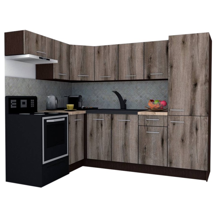 Set Bucatarie de Colt GENA NEW 4 ST. 160-230, Genarom, Fara Corp de Cuptor, Wenge / Decor K366