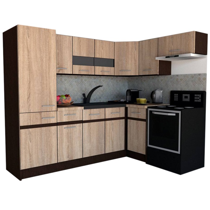 Set Bucatarie de Colt GENA NEW 4 DR. 160-230, Genarom, Fara Corp de Cuptor, Stejar Sonoma