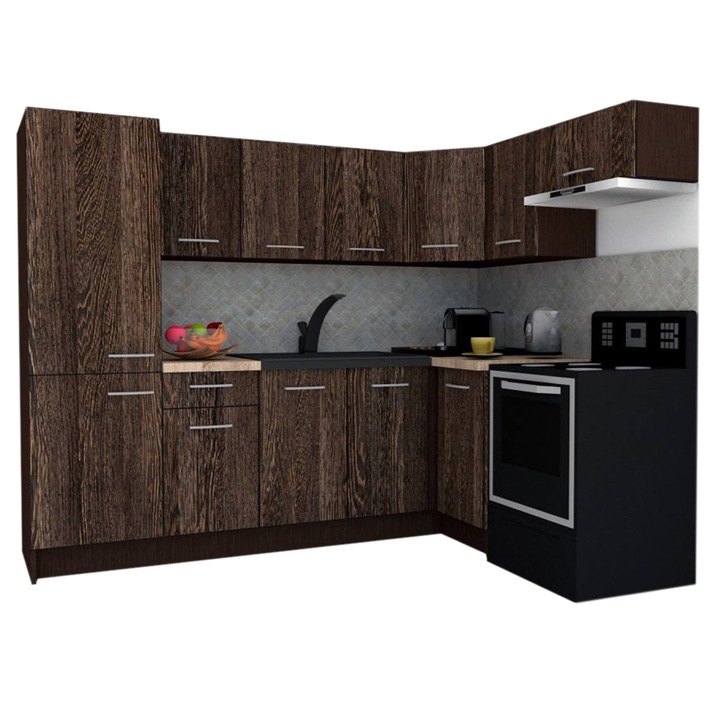 Set Bucatarie de Colt GENA NEW 4 DR. 160-230, Genarom, Fara Corp de Cuptor, Wenge / Decor 7648