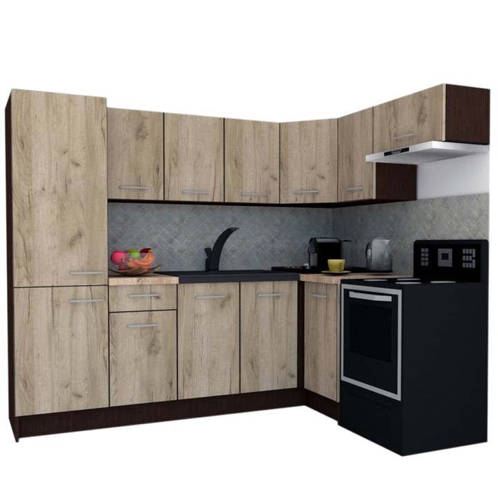 Set Bucatarie de Colt GENA NEW 4 DR. 160-230, Genarom, Fara Corp de Cuptor, Wenge / Decor K002