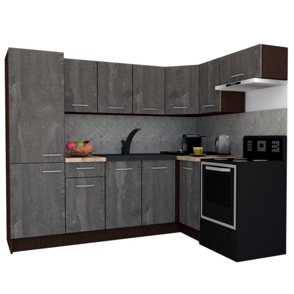 Set Bucatarie de Colt GENA NEW 4 DR. 160-230, Genarom, Fara Corp de Cuptor, Wenge / Decor K352