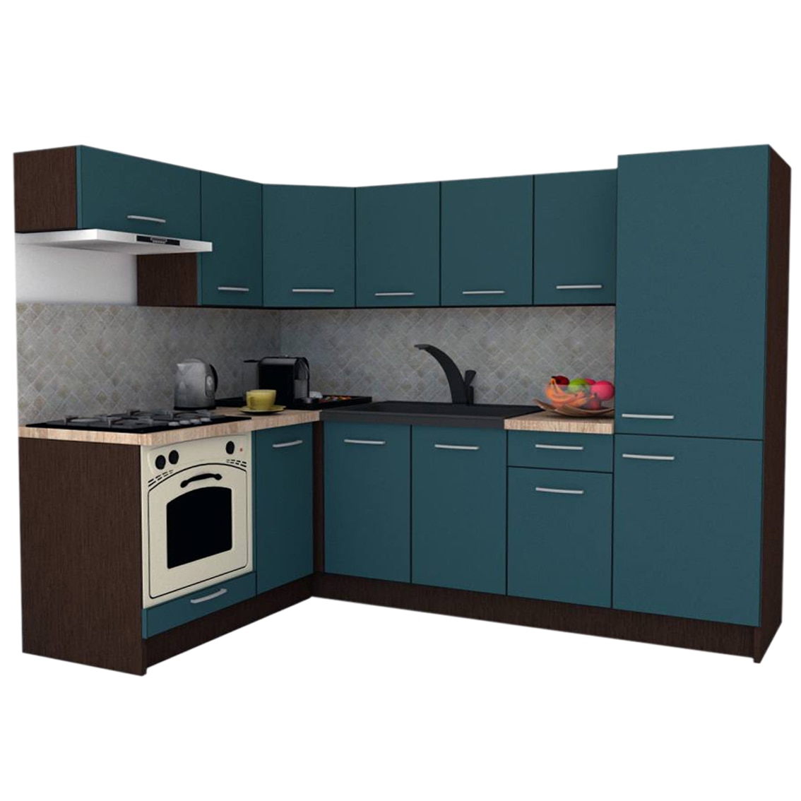 Set Bucatarie de Colt GENA NEW 3 ST. 160-230, Genarom, Cu Corp de Cuptor, Wenge / Decor 0244