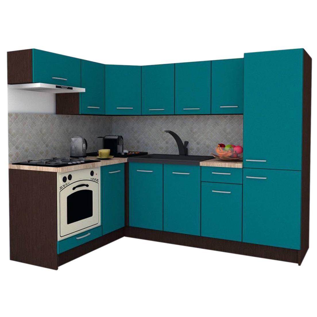 Set Bucatarie de Colt GENA NEW 3 ST. 160-230, Genarom, Cu Corp de Cuptor, Wenge / Decor 0245