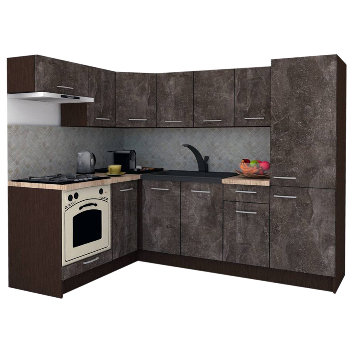 Set Bucatarie de Colt GENA NEW 3 ST. 160-230, Genarom, Cu Corp de Cuptor, Wenge / Decor 4299