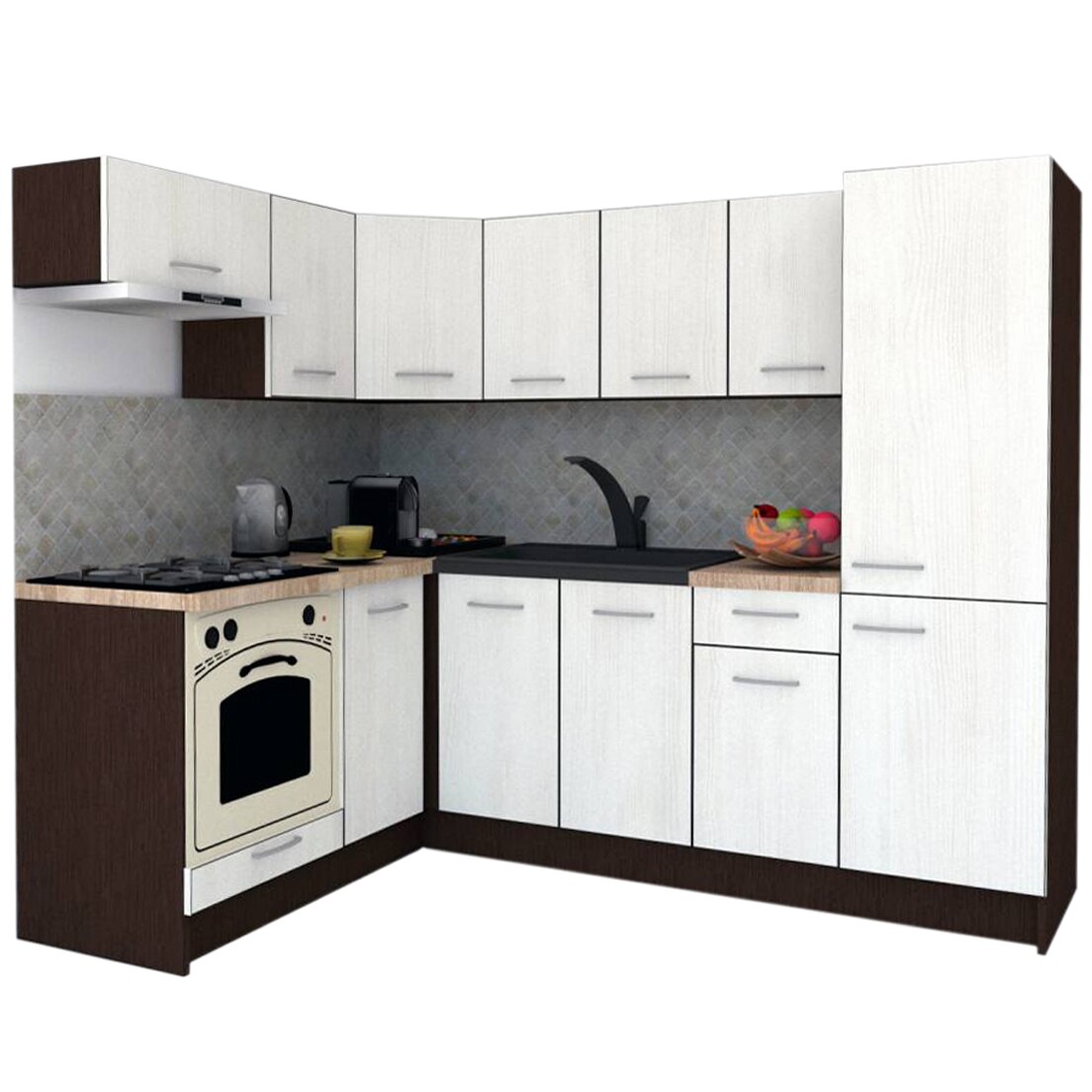 Set Bucatarie de Colt GENA NEW 3 ST. 160-230, Genarom, Cu Corp de Cuptor, Wenge / Decor 8508