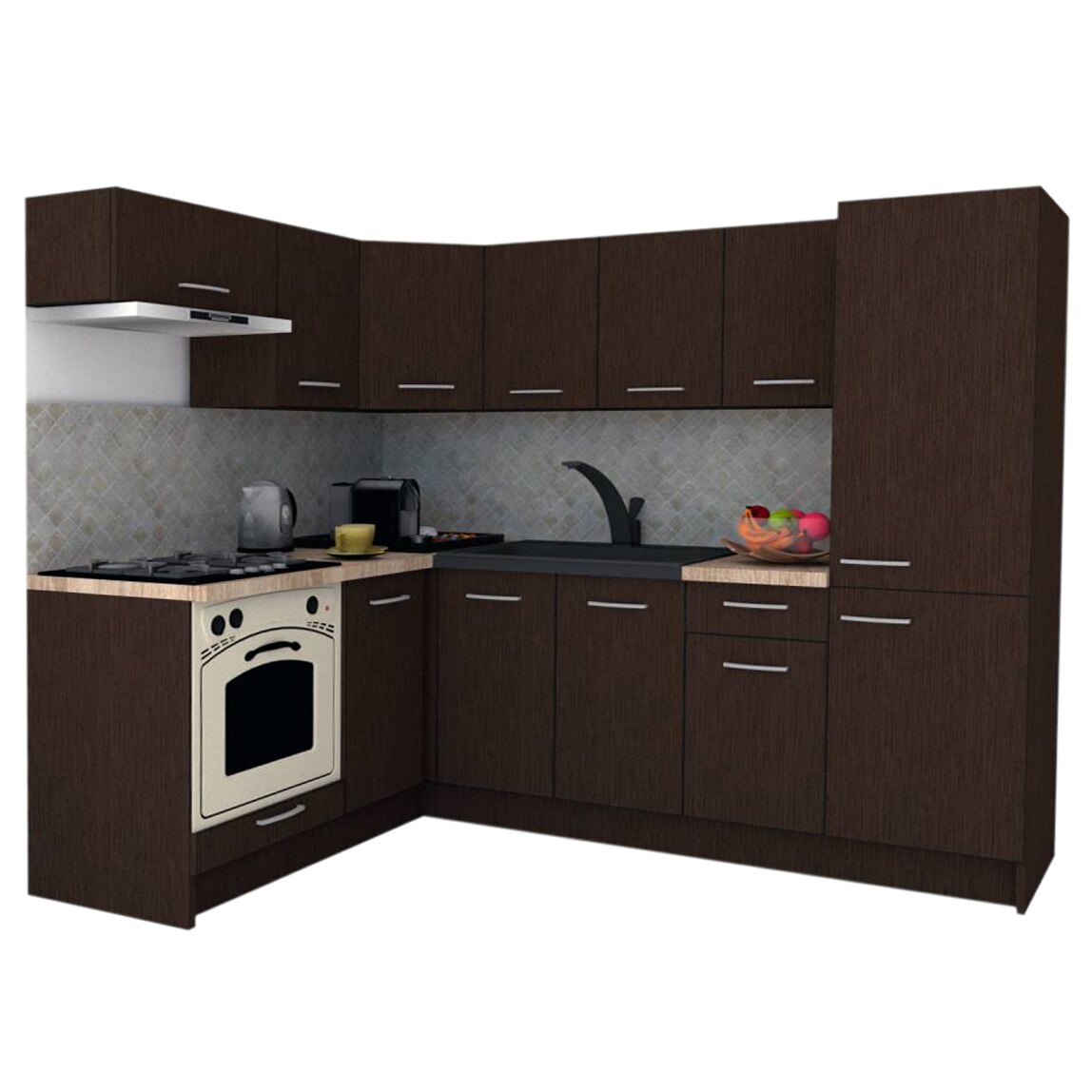 Set Bucatarie de Colt GENA NEW 3 ST. 160-230, Genarom, Cu Corp de Cuptor, Wenge / Decor 8548