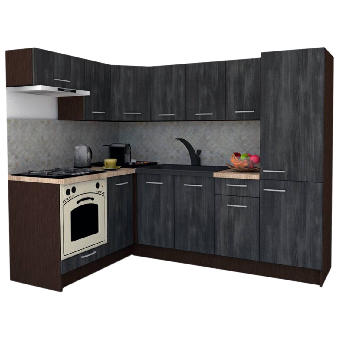 Set Bucatarie de Colt GENA NEW 3 ST. 160-230, Genarom, Cu Corp de Cuptor, Wenge / Decor 8509