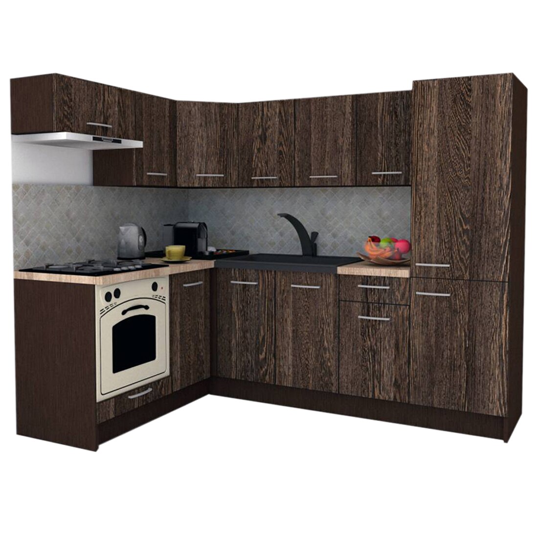 Set Bucatarie de Colt GENA NEW 3 ST. 160-230, Genarom, Cu Corp de Cuptor, Wenge / Decor 7648