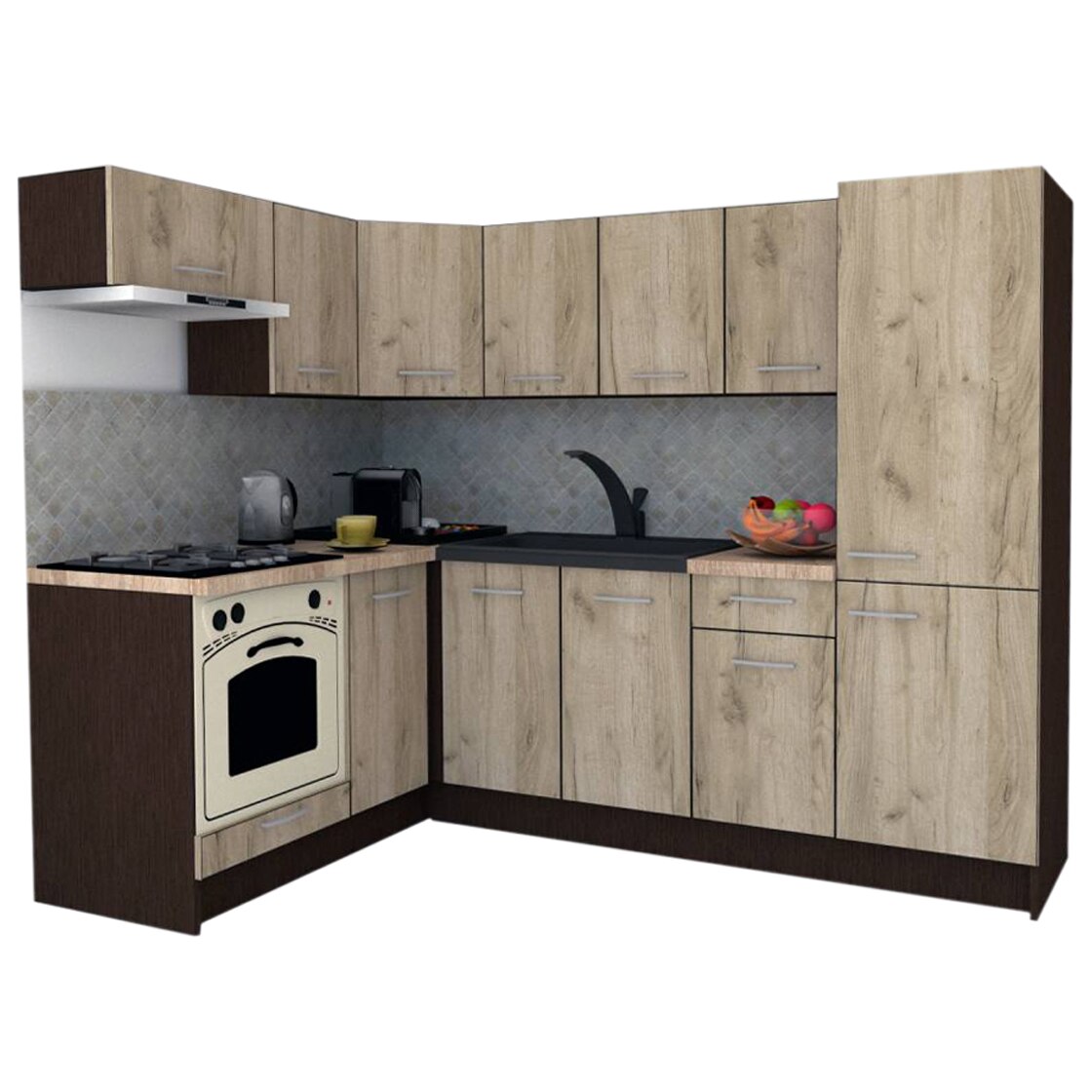 Set Bucatarie de Colt GENA NEW 3 ST. 160-230, Genarom, Cu Corp de Cuptor, Wenge / Decor K002