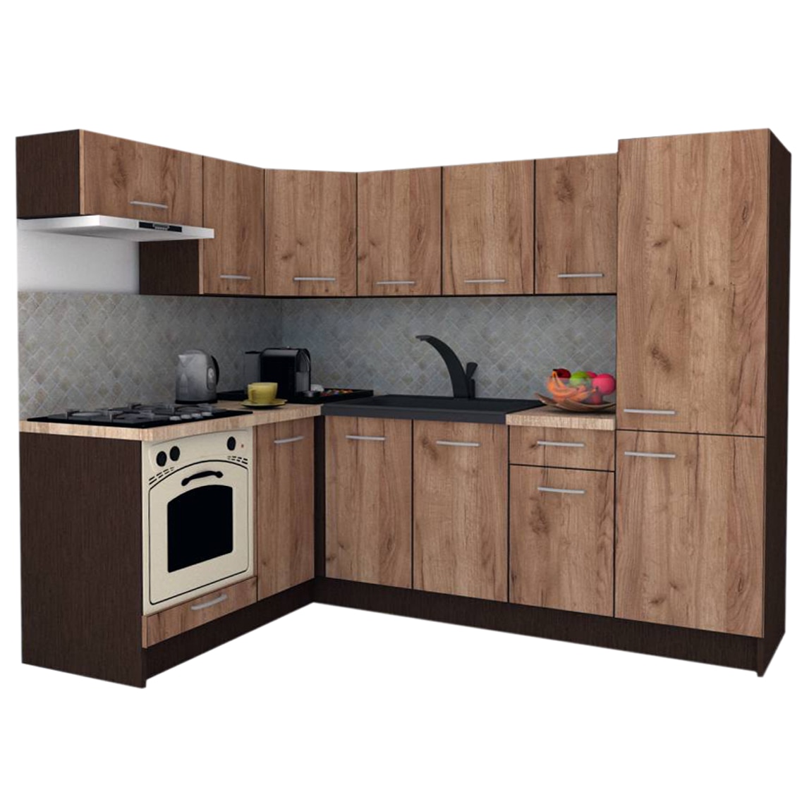 Set Bucatarie de Colt GENA NEW 3 ST. 160-230, Genarom, Cu Corp de Cuptor, Wenge / Decor K004