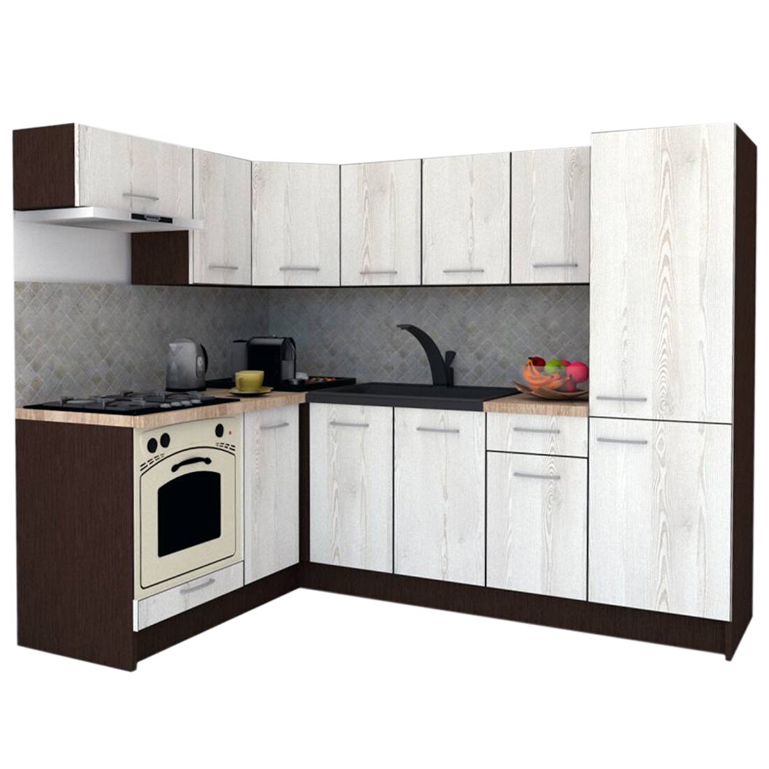 Set Bucatarie de Colt GENA NEW 3 ST. 160-230, Genarom, Cu Corp de Cuptor, Wenge / Decor K010