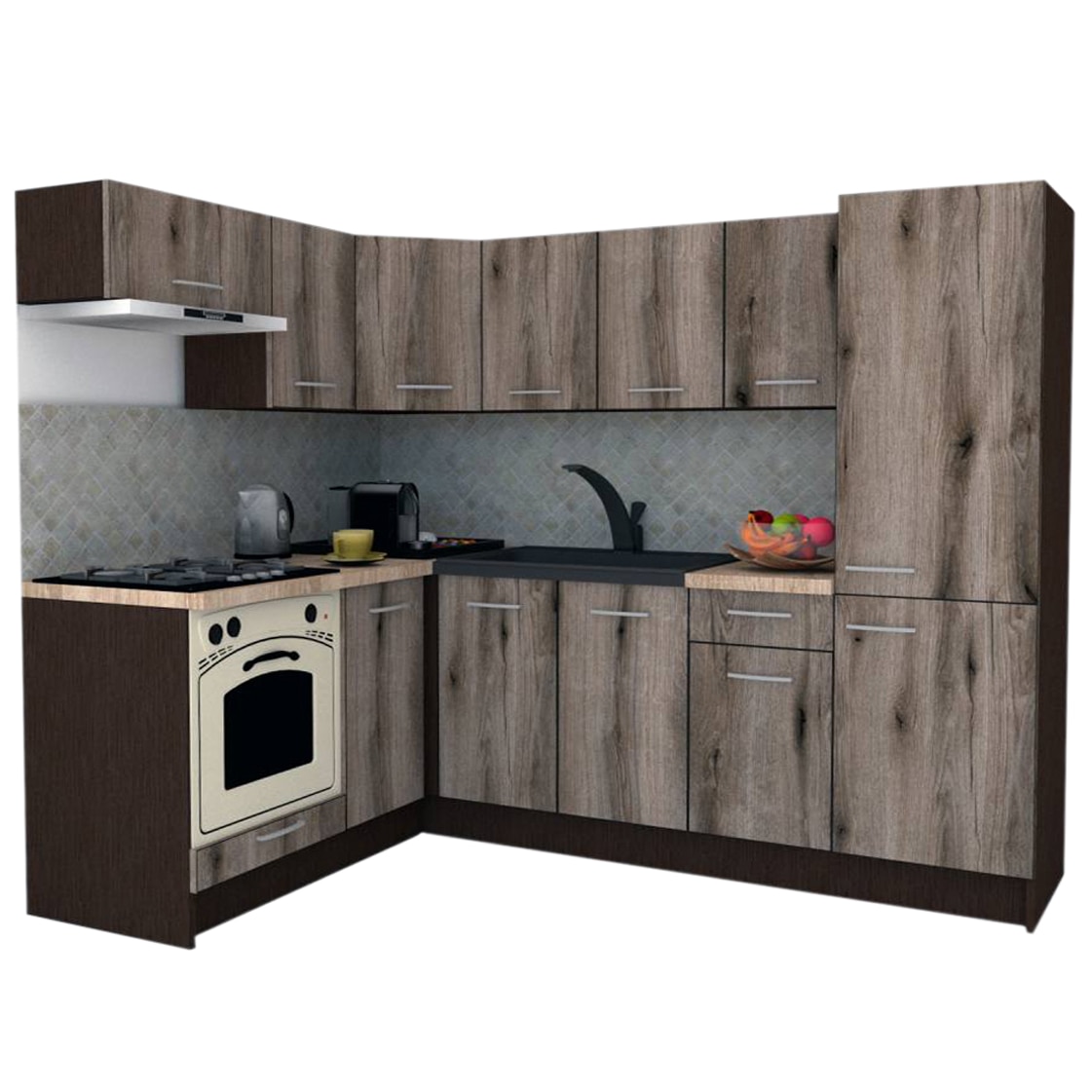 Set Bucatarie de Colt GENA NEW 3 ST. 160-230, Genarom, Cu Corp de Cuptor, Wenge / Decor K366