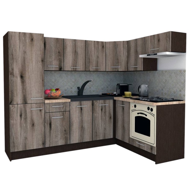 Set Bucatarie de Colt GENA NEW 3 DR. 160-230, Genarom, Cu Corp de Cuptor, Wenge / Decor K366