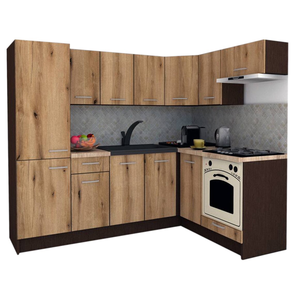 Set Bucatarie de Colt GENA NEW 3 DR. 160-230, Genarom, Cu Corp de Cuptor, Wenge / Decor K365