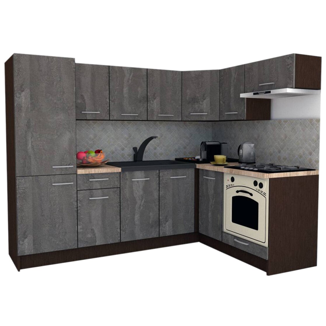 Set Bucatarie de Colt GENA NEW 3 DR. 160-230, Genarom, Cu Corp de Cuptor, Wenge / Decor K352