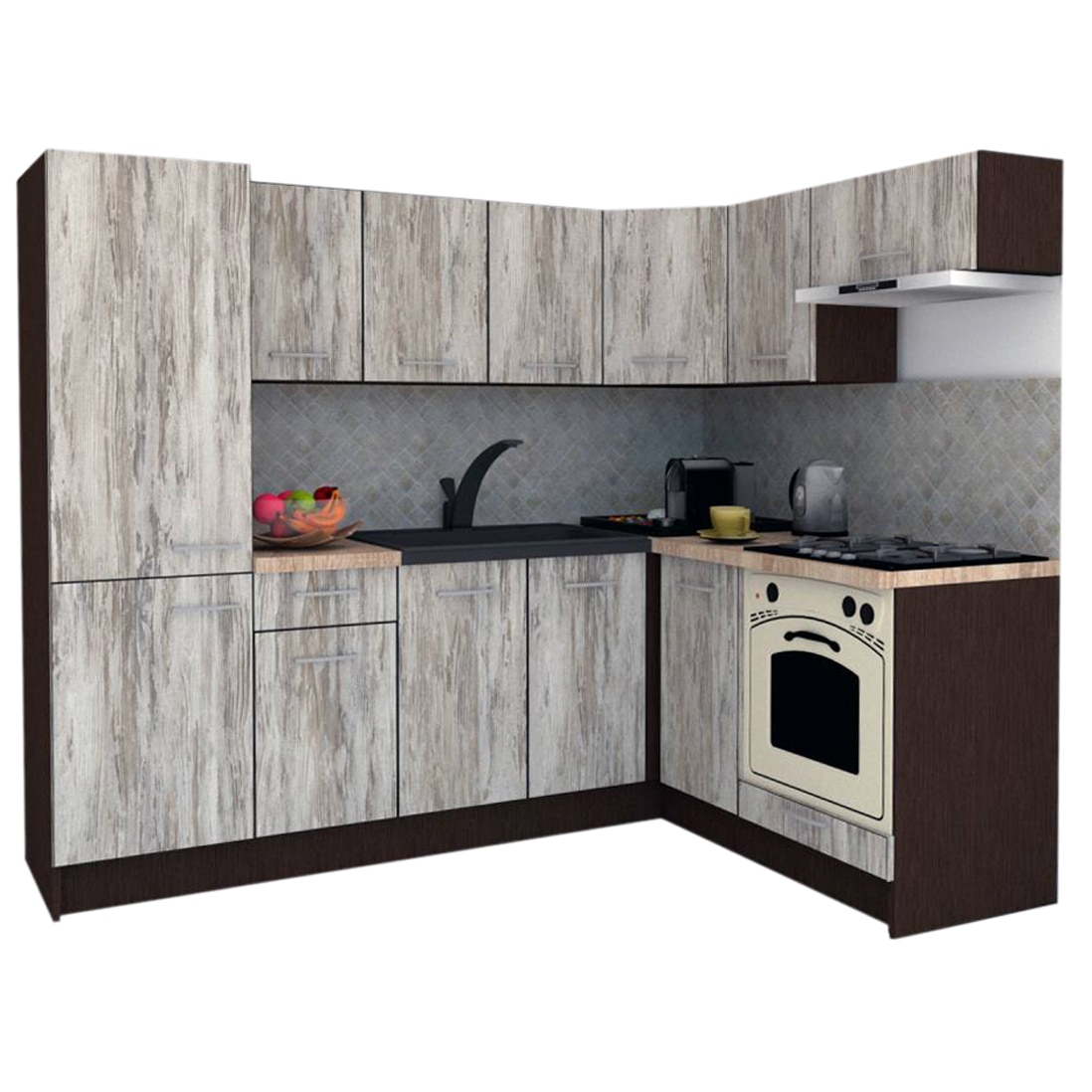 Set Bucatarie de Colt GENA NEW 3 DR. 160-230, Genarom, Cu Corp de Cuptor, Wenge / Decor K084