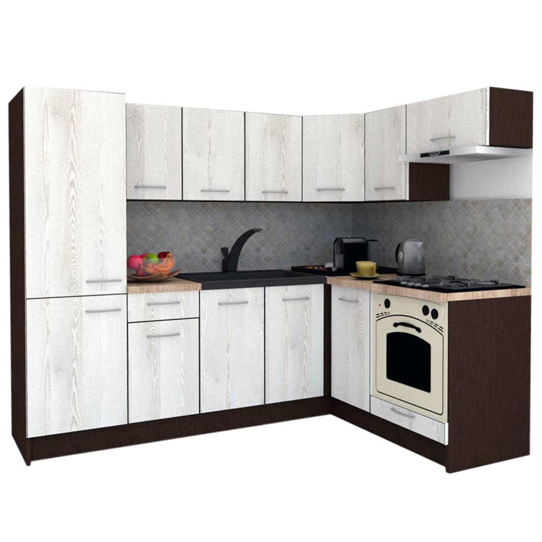 Set Bucatarie de Colt GENA NEW 3 DR. 160-230, Genarom, Cu Corp de Cuptor, Wenge / Decor K010