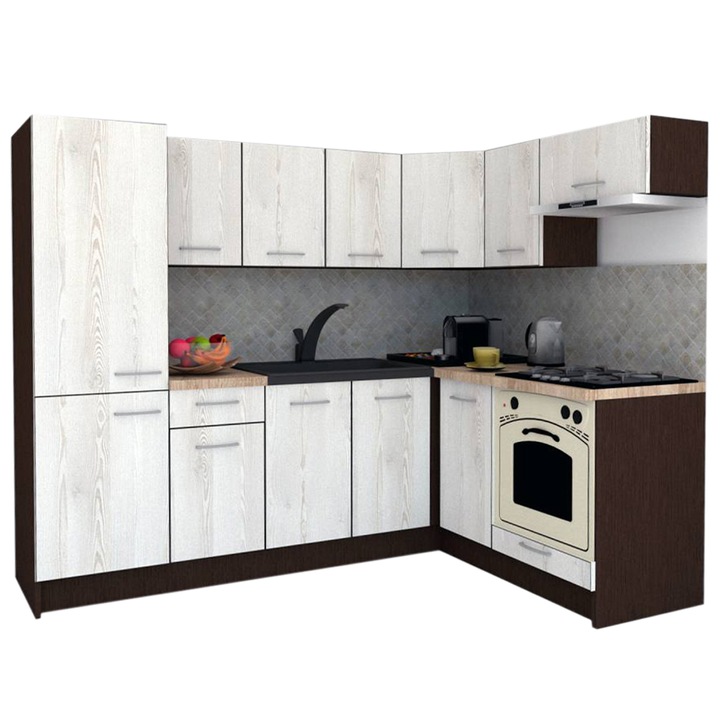 Set Bucatarie de Colt GENA NEW 3 DR. 160-230, Genarom, Cu Corp de Cuptor, Wenge / Decor K010