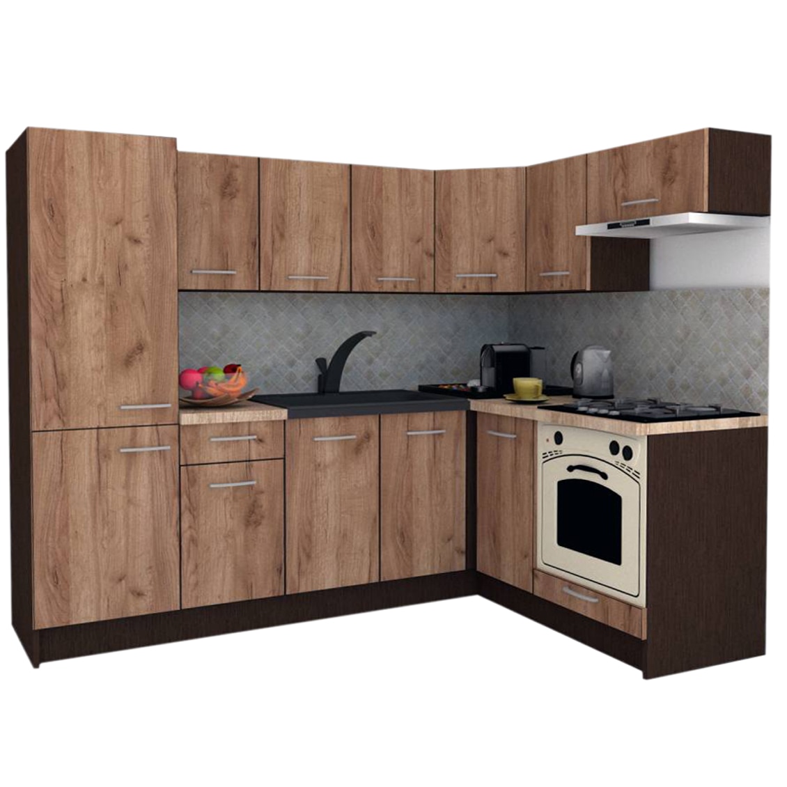 Set Bucatarie de Colt GENA NEW 3 DR. 160-230, Genarom, Cu Corp de Cuptor, Wenge / Decor K004