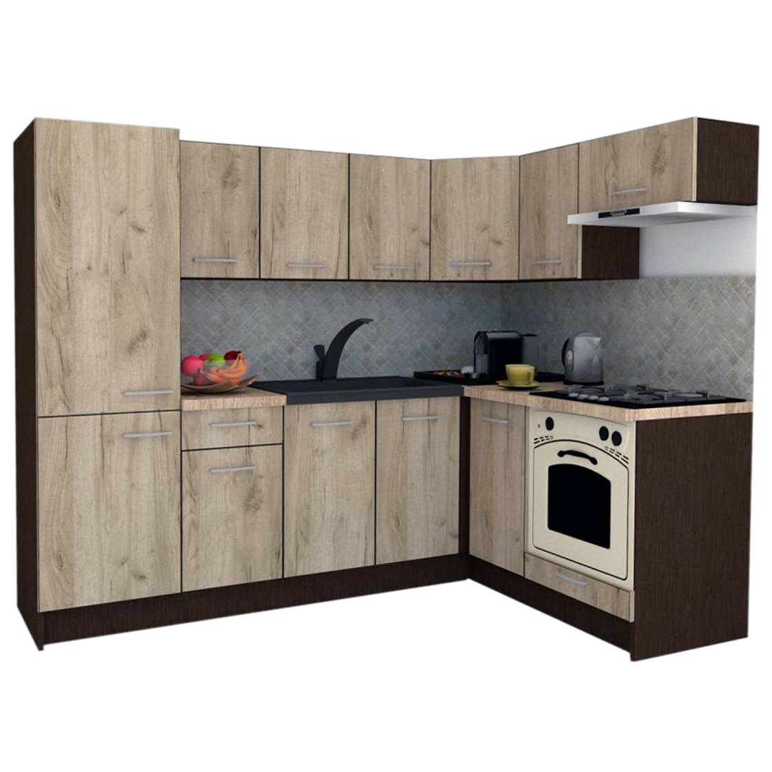 Set Bucatarie de Colt GENA NEW 3 DR. 160-230, Genarom, Cu Corp de Cuptor, Wenge / Decor K002