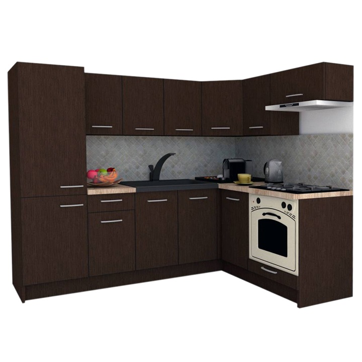 Set Bucatarie de Colt GENA NEW 3 DR. 160-230, Genarom, Cu Corp de Cuptor, Wenge / Decor 8548