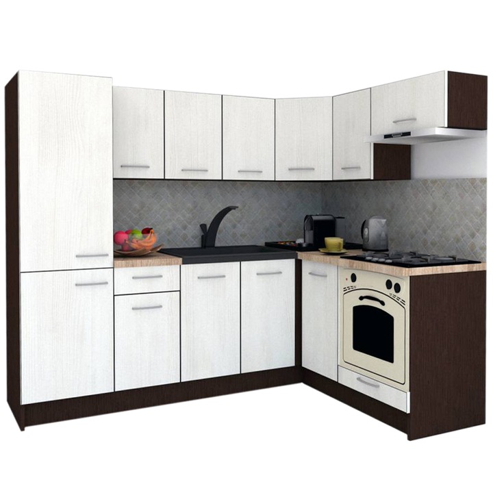 Set Bucatarie de Colt GENA NEW 3 DR. 160-230, Genarom, Cu Corp de Cuptor, Wenge / Decor 8508