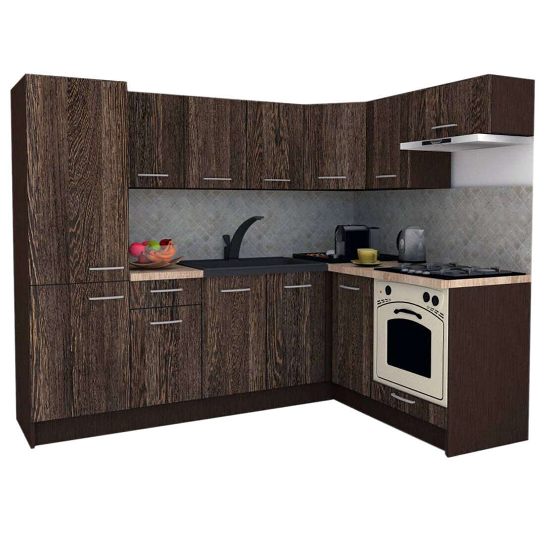Set Bucatarie de Colt GENA NEW 3 DR. 160-230, Genarom, Cu Corp de Cuptor, Wenge / Decor 7648
