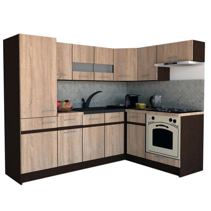 Set Bucatarie de Colt GENA NEW 3 DR. 160-230, Genarom, Cu Corp de Cuptor, Stejar Sonoma