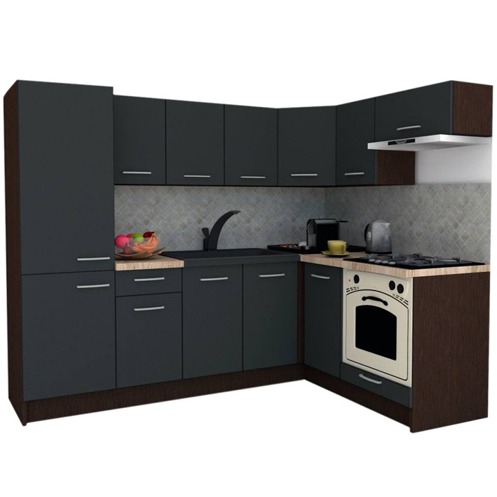 Set Bucatarie de Colt GENA NEW 3 DR. 160-230, Genarom, Cu Corp de Cuptor, Wenge / Decor 0164