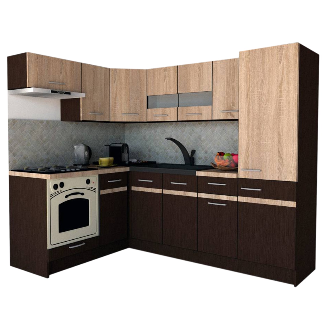 Set Bucatarie de Colt GENA NEW 3 ST. 160-230, Genarom, Cu Corp de Cuptor, Wenge / Stejar Sonoma