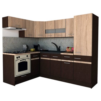 Set Bucatarie de Colt GENA NEW 3 ST. 160-230, Genarom, Cu Corp de Cuptor, Wenge / Stejar Sonoma Set Bucatarie de Colt GENA NEW 3 ST. 160-230, Genarom, Cu Corp de Cuptor, Wenge / Stejar Sonoma